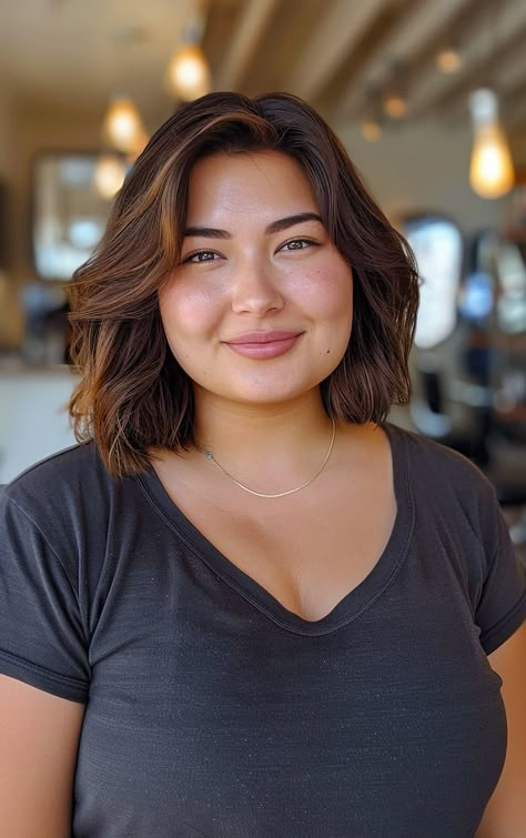 Best Bob Haircuts for Chubby Faces for 2025 Bob Hair Round Face Plus Size, Round Cheeks Haircut, Short Haircuts Oval Face Shape, Plus Size Bob Haircut Round Faces, Face Framing Layered Bob, Bobs For Chubby Faces, Bob Hair Round Face, Short Hair Cuts For Women Round Head, Face Framing Layers Bob