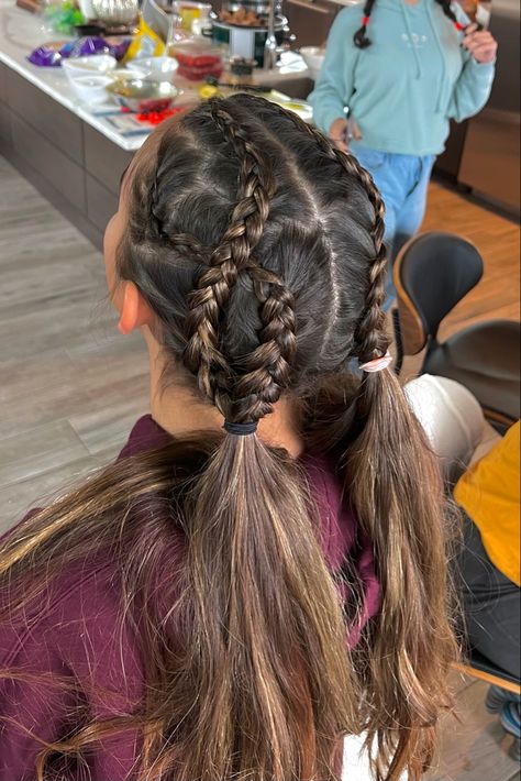 dutch braids Volleyball Hair Bows, Cute Volleyball Hairstyles, Soccer Hairstyles, Volleyball Hair, Soccer Hair, Track Hairstyles, Basketball Hairstyles, Softball Hairstyles, Dutch Braid Hairstyles