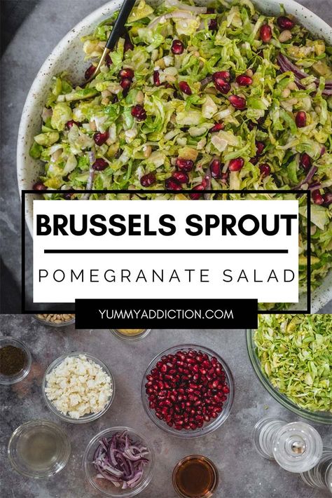 Pomegrante Salad, Chopped Brussel Sprouts, Brussel Sprout Salad Recipes, Homemade Vinaigrette, Winter Salad Recipes, Pomegranate Recipes, Winter Veggies, Sprout Salad, Paleo Salads