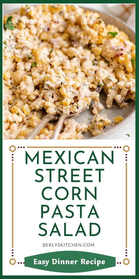 Spoons in a bowl of Mexican Street Corn Pasta salad. Mexican Street Corn Macaroni Salad, Mexican Street Corn Pasta Salad Recipe, Corn Macaroni Salad, Elote Pasta Salad, Traditional Pasta Salad, Mexican Macaroni Salad, Mexican Street Corn Pasta Salad, Mexican Street Corn Pasta, Street Corn Pasta Salad