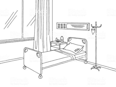 Hospital Room Drawing, Room Drawing Reference, Ward Hospital, Hospital Ward, Memory Drawing, Chic Business Card, Black Sketch, Room Drawing, Old Hospital