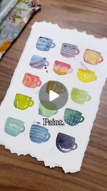 Joyful Paintings, Mug Watercolor Painting, Coffee Mug Watercolor, Water Colour Painting Ideas Inspiration, Easy Watercolor Coffee Cup, Coffee Cup Watercolor Painting, Tea Cups Watercolor, Watercolour Teacup, Place Painting