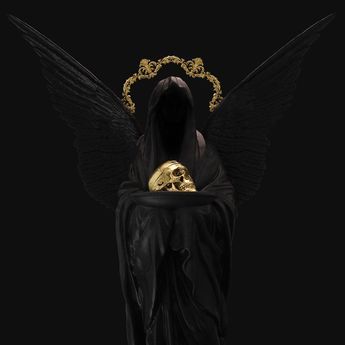 An Angel, Black Background, A Black, Crown, Angel, Statue, Gold, Black