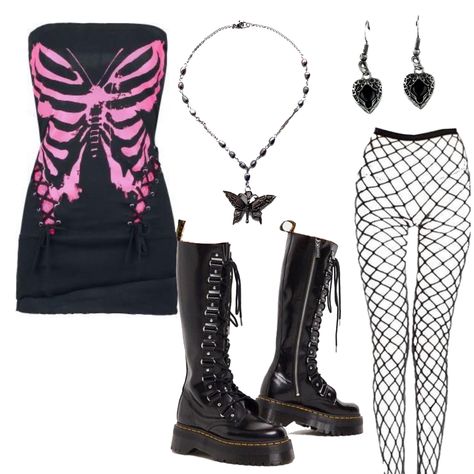 Bratz Inspired Outfits, Preformance Outfits, 2000s Fashion Outfits, Goth Outfits, Alternative Outfits, Kpop Fashion Outfits, Fashion Design Clothes, Black And Pink, Performance Outfit