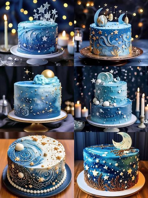 Galaxy Cake Ideas, Celestial Birthday Cake, Moon Cake Design, Galaxy Cake Pops, Galaxy Birthday Cake, Unique Birthday Cake Ideas, Moon Birthday Cake, Smooth Buttercream Frosting, Galaxy Cakes