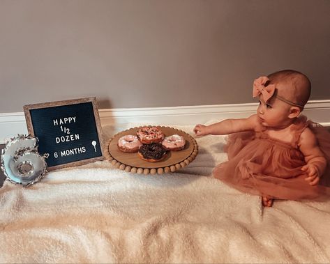 Half Way To One Donut Photoshoot, Half A Dozen Donuts Birthday, Half Dozen Donut Photoshoot, Half Dozen Baby Photoshoot, 6 Month Donut Photoshoot, Half A Dozen Donuts For 6 Months, Half Dozen Photo Shoot, Happy Half Dozen, 6 Month Old Baby Photoshoot