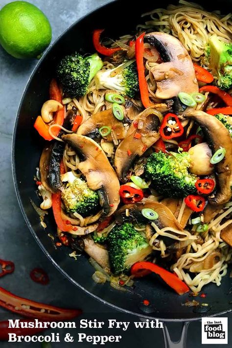 Mushroom Broccoli Stir Fry with Peppers, ready in 30 minutes this is quick and easy. A great vegan weeknight dinner #veganrecipes #veganmeals Stir Fry With Peppers, Stir Fry With Broccoli, Veggie Stir Fry Recipes, Vegetarian Noodles Recipes, Vegetarian Noodles, Mushroom Broccoli, Mushroom Stir Fry, Healthy Stir Fry, Healthy Plant Based Recipes