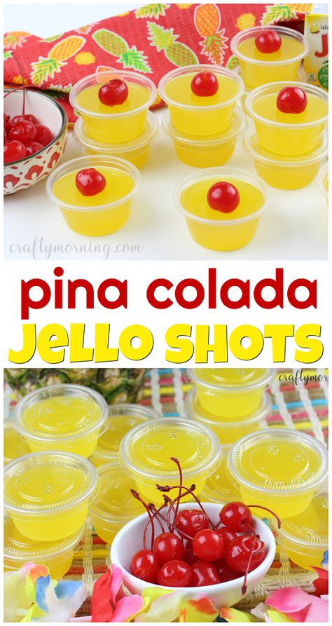 Alcoholic Jello Shots, Pina Colada Jello Shots Recipe, Pina Colada Jello Shots, Best Jello Shots, Jello Shots Recipe, Pineapple Jello, Christmas Jello Shots, Bread Booze Bacon, Pina Colada Recipe