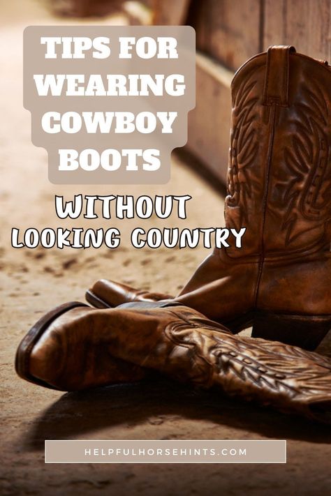 Cowboy boots come in unique styles and types. Cowboy boots versatility makes them unique and worth wearing with your everyday outfit. Pairing your cowboy boots with the wrong outfit can leave you looking like a countryman or countrywoman. Our detailed guide gives you some timely tips on how to wear cowboy boots without looking country. #tips #cowboyboots #outfit #mens #horse #aesthetic #helpfulhorsehints Mens Cowboy Boots Outfit Formal, How To Wear Cowboy Boots Women, Mens Cowboy Boots Outfit, Cowboy Boots Aesthetic, How To Wear Cowboy Boots, Bright Colored Outfits, Cowboy Shoes, Brown Cowboy Boots, Roper Boots