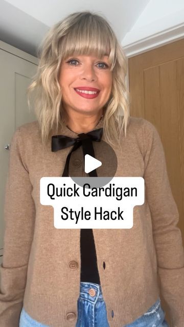 Fran Bacon on Instagram: "A quick and easy way to jazz up a cardi 🎀  Cardigan @chintiandparker (previous ad) Body @hm old season Necklaces @wilsonjewellery   Saw this on @doranellyspatton   #cardigan #cardiganhack #stylehacks #fall #fallfashion #autumn #autumnfashion" Chunky Cardigan Outfit, Cream Cardigan Outfit, Cardigan Outfit Ideas, Cardigan Outfit, Cardigan Style, Chunky Cardigan, Cardigan Outfits, Cardigan Fashion, Instagram A