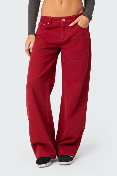 Roman Low Rise Slouchy Jeans – edikted Womens Low Rise Jeans, High Waisted Baggy Jeans, Baggy Jeans For Women, Low Rise Baggy Jeans, Low Waisted Jeans, Slouchy Jeans, Denim Wide Leg, Stylish Jeans, Red Jeans