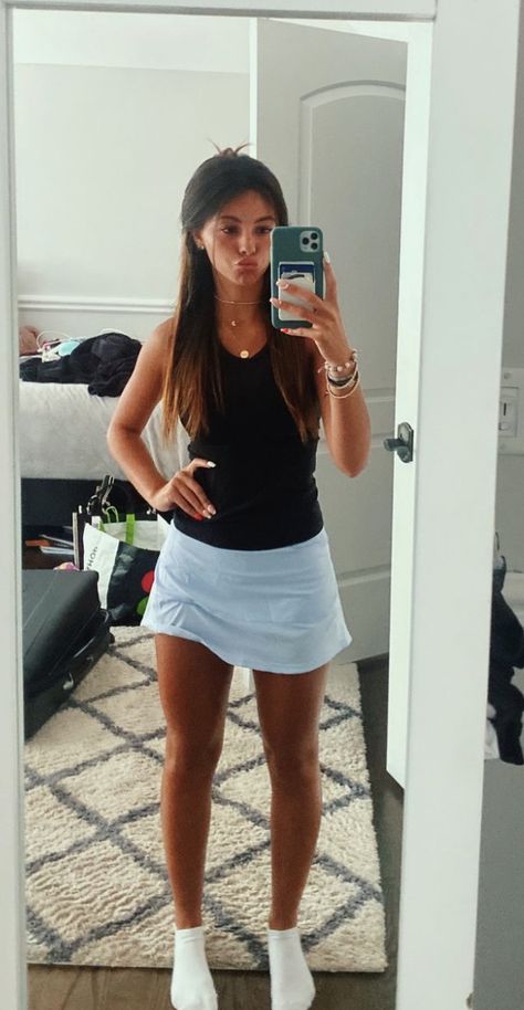 Preppy Outfit Inspo School Casual, Lululemon Summer Outfit, College Class Outfits Summer, Preppy Athletic Outfits, Lululemon Skirt Outfit, Athletic Outfits For School, Sporty Dress Outfit, Cute Lululemon Outfits Summer, Summer Athletic Outfits