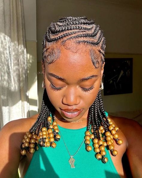 Cornrows With Beads For Women, Cornrows With Beads, Cornrows Natural Hair, Cornrows Braids For Black Women, Short Box Braids Hairstyles, Goddess Braids Hairstyles, Quick Natural Hair Styles, Braided Cornrow Hairstyles, Cute Box Braids Hairstyles