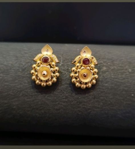 Gold Ear Studs Unique, 2 Gm Gold Earrings, Gold Tops Earrings Indian, Gold Tops Earrings, Kolhapuri Jewellery, 3 Grams Gold Earrings Indian, Tops Earrings, Temple Earrings, Gold Ear Studs