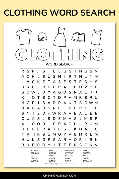 Free printable clothing word search Puzzles To Print Free Printable, Word Puzzles Printable, Letter Grid, Free Printable Crossword Puzzles, Word Puzzles For Kids, Clothes Words, Free Word Search Puzzles, Cross Word, Kids Word Search