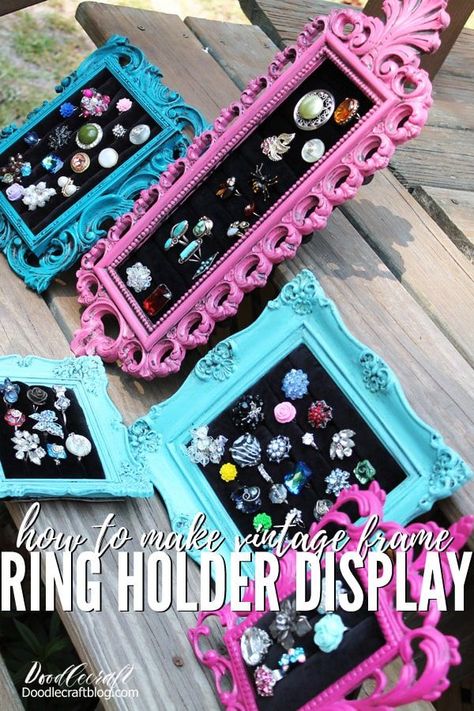 Ring Holder Diy, Ring Display Case, Paparazzi Jewelry Displays, Jewerly Displays, Frame Ring, Diy Display, Diy Jewelry Display, Ring Display, Vintage Suitcases