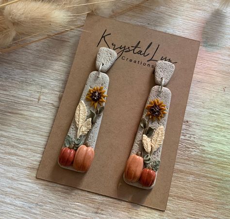 Fall Floral Polymer Clay Earrings, Polymer Clay Floral Earrings, Thanksgiving Clay Earrings, Fall Polymer Clay Earrings, Polymer Clay Fall, Pumpkin Sunflower, Autumn Earrings, Business Art, Pumpkin Designs