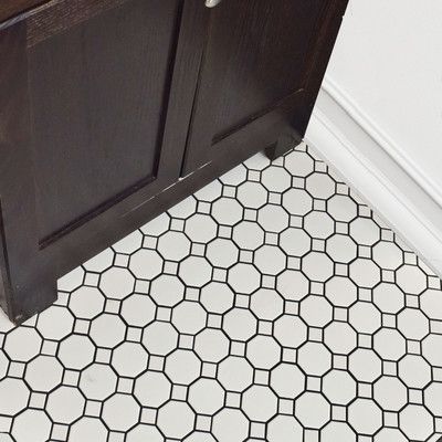 EliteTile Retro 11.5" x 11.5" Porcelain Mosaic Tile in Matte White with White Dot Octagon Tile, French Country Bathroom, Black Interior Doors, Interior Tiles, Tile Remodel, Mosaic Floor Tile, Merola Tile, Porcelain Mosaic Tile, Porcelain Floor