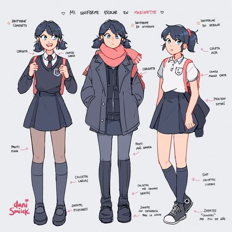 Image tagged with my school uniform in marinette, miraculous, doodle – @danismilek on Tumblr Marinette Outfits Inspiration, Library Clothes, Space Dnd, Ua Uniforms, Marinette Miraculous, Marvel Dr, Outfit References, Anime Outfit, School Uniform Outfits