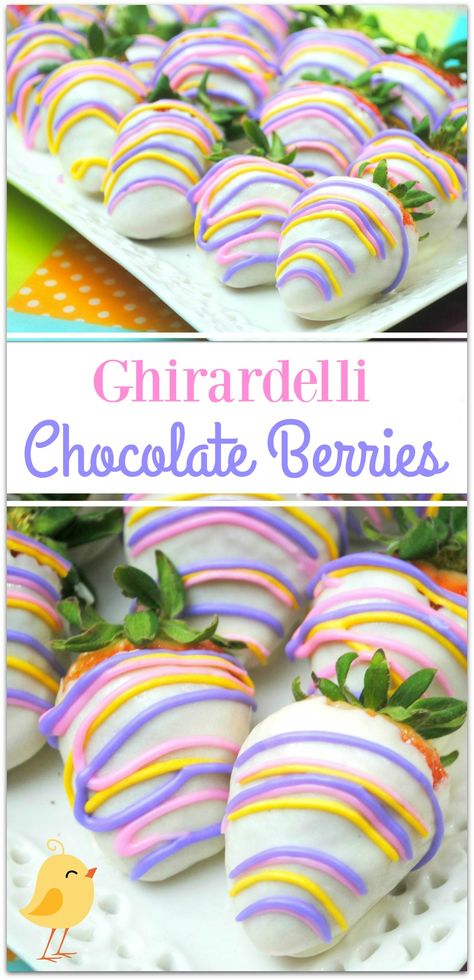 These Ghirardelli Chocolate Berries are so delicious, I could eat every last one all by myself! So pretty, dipped in Ghirardelli white chocolate and decorated with a drizzle of royal icing, this is such an easy recipe! These would be a special treat for so many occasions, like Easter, a baby shower, or any party where you want to bring a festive but easy dessert that won't keep you in the kitchen all day! Strawberry Recipes Canning, Chocolate Covered Strawberries Recipe, Make Chocolate Covered Strawberries, Easter Strawberry, Chocolate Coated Strawberries, White Chocolate Covered Strawberries, White Chocolate Covered, Chocolate Covered Strawberry Recipe, Spring Treats