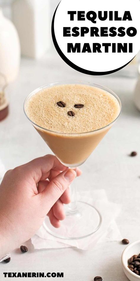 Tequila Espresso Martini - Texanerin Baking Tequila Espresso Martini Recipe, Espresso Martini Tequila, Espresso Martini With Tequila, Tequila Martini Recipes, Tequila Espresso Martini, Expresso Martinis, Tequila Martini, Coffee Tequila, Amaretto Recipe