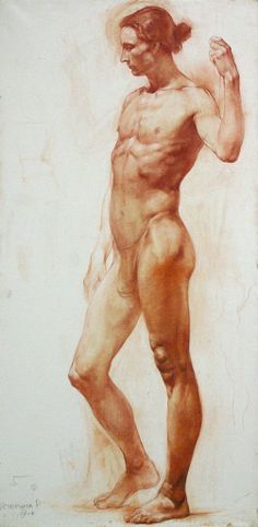 Russian academic Nude Human Figure Drawing, Human Anatomy Drawing Sketches, Man Standing Drawing, Male Figure Drawing Reference, Male Life Drawing, Life Study Drawing, Sanguine Drawing, Male Figure Drawing, Human Figure Sketches