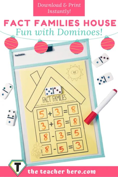 Fact Families House- Fun with Dominoes! - The Teacher Hero Missing Addends, Addition Activities, House Craft, Behaviour Management, Classroom Organisation, Fact Families, Teacher Inspiration, Engaging Lessons, Reading Resources