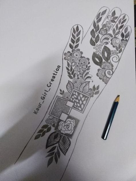 Mehendi Design With Pencil, Mehndi Design On Paper, Mehndi Designs With Pencil, Mehndi Design Pencil, Pencil Mehndi Design, Henna Practice, Mehedi Design, Heena Design, Henna Art Designs