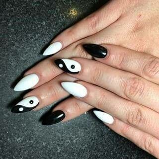 Ying Yang Nail Art, Ying Yang Nails, Ying And Yang, Oval Nails, Ying Yang, Ombre Nails, Wedding Nails, Yin Yang, French Nails