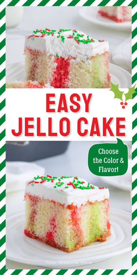 Poke Cake Christmas, Christmas Jello Cake Recipe, Christmas Jello Cake, Christmas Jello Poke Cake, Christmas Poke Cakes, Grinch Jello Salad, Christmas Jello Poke Cake Recipe, Jello Poke Cake Recipes Easy, Jello Cake Poke