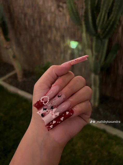 Japanese Valentines Nails, Valentines Day Nails Acrylic Long, Uñas Aesthetic, Simple Acrylic Nails, Dope Nail Designs, Long Acrylic Nails Coffin, Short Acrylic, Acrylic Nails Coffin Pink, Soft Nails