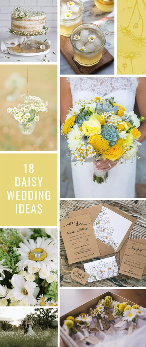 18 of the best daisy wedding ideas, like daisy cakes, daisy bouquets, daisy centerpieces (and more!) Daisy Wedding Flowers Centerpieces, Wedding Cakes With Daisies, White Daisy Wedding Decorations, Daisy Wedding Reception, Daisy Flower Centerpieces, White Daisy Wedding, Wedding Daisy Theme, Daisy Theme Bridal Shower Ideas, Daisy Flower Decorations