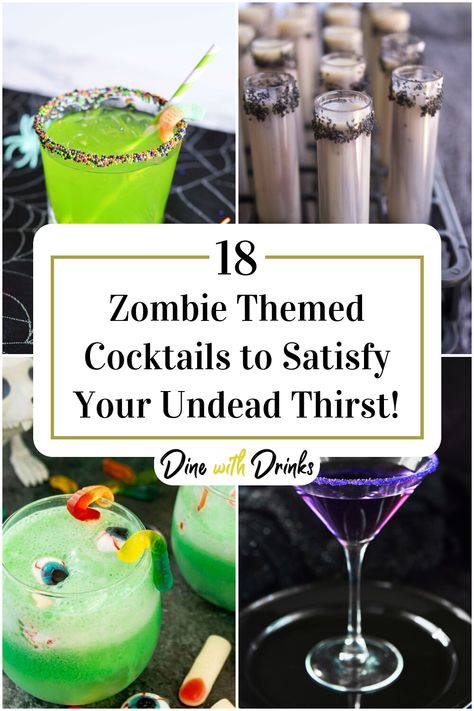 Collage of 4 zombie themed cocktails. Tipsy Zombie Drink Recipe, Zombie Alcohol Drink, Zombie Drinks Alcohol, Zombie Punch, Zombie Snacks, Zombie Drink, Zombie Themed Party, Zombie Crawl, Lime Sherbert