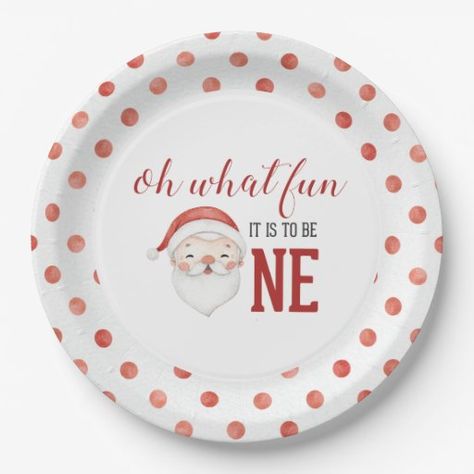 Christmas Theme 1st Birthday, Christmas Baby Birthday, Christmas Paper Plates, 1st Birthday Themes, Oh What Fun, Birthday Plate, Birthday Napkins, Christmas Birthday Party, Birthday Paper