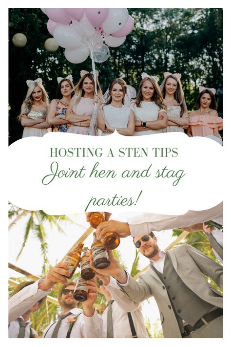 Top tips for hosting a joint party for the bride and groom, STEN, joint hen and stag party  bespokemurdermystery.com/2019/06/12/sten-joint-stag-and-hen-party-activities/ Hen And Stag Party Together, Stag And Hen Party Ideas, Stag Party Ideas, Hen Ideas, Grooms Party, Stag Do, Stag Party, Bachelorette Party Games, Hen Do