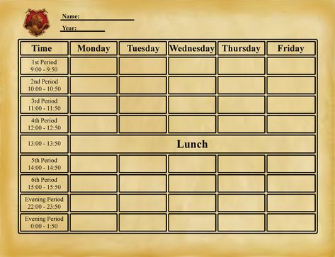 HL: Blank Timetable by TargeBunny on DeviantArt Hogwarts Schedule Template, Hogwarts Timetable, Blank Timetable, Harry Potter Brief, Shifting To Hogwarts, Hogwarts Brief, Hogwarts Classes, Script Template, Harry Potter Planner