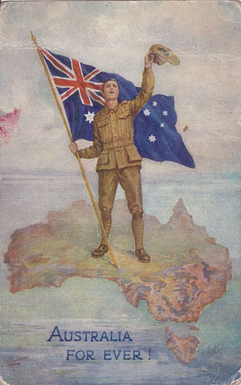 Australia for ever! Patriotic World War I postcard Wwi Propaganda, Ww1 Propaganda Posters, Ww1 Posters, Australia Vintage, Ww2 Posters, Army Poster, Military Poster, Australian Flag, Australian Vintage