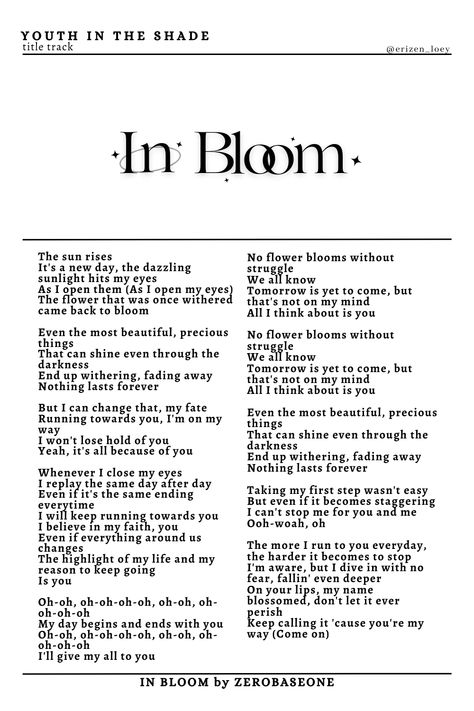 Kpop Lyric Aesthetic, In Bloom Zb1 Aesthetic, Zb1 Poster Print, In Bloom Zb1, Zb1 Prints, Lyric Poster Kpop, Kpop Lyrics Aesthetic, Zb1 In Bloom, Zb1 Poster