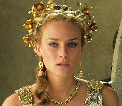 Was re-watching the movie 'Troy' I sorta love all the jewelry Helen wears.. esp her earrings.. Troy Movie, Greek Hair, Helen Of Troy, Milla Jovovich, Diane Kruger, Movie Costumes, National Treasure, Norman Reedus, Fashion Pieces