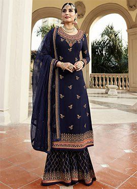 Blue Embroidered Sharara Suit Prachi Desai, Pakistani Suit, Sharara Suit, Utsav Fashion, Beautiful Suit, Pakistani Wedding Dresses, Pakistani Suits, Shalwar Kameez, Embroidery Suits