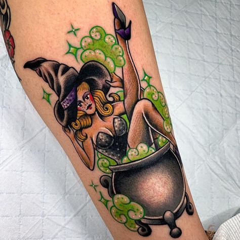 Witch Pinup, Pagan Halloween, Witches Art, Brisbane Tattoo, Pinup Tattoo, Halloween Pin Up, Nature Tattoo, Witch Tattoo, Witch Girl