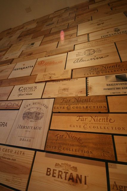 Sonoma Wine Garden: the wall of wine crates in the main di… | Flickr Wine Crates Ideas Decor, Wine Crate Crafts, Wine Crate Wall, Wine Shop Design, Whiskey Cellar, Wine Crate Paneling, Wine Box Ideas, Wine Box Wall, Crates Ideas