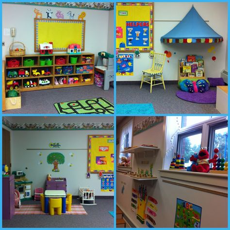 . High Scope Classroom Set Up, School Age Room Set Up Daycare, Learning Pit Display, Print Rich Classroom Environment Preschool, High Scope, Reading Corner Classroom, Daycare Organization, Preschool Designs, Infant Care