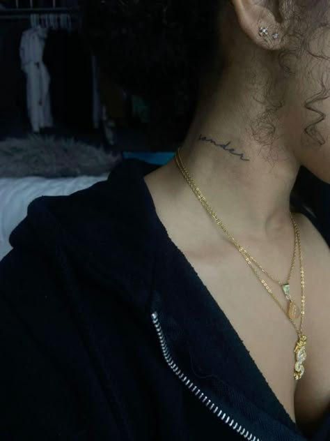 Word Neck Tattoos, Small Neck Tattoos, Girl Neck Tattoos, Neck Tattoos Women, Skeleton Hand Tattoo, Red Ink Tattoos, Tattoos For Black Skin, Cute Tiny Tattoos, Pretty Tattoos For Women