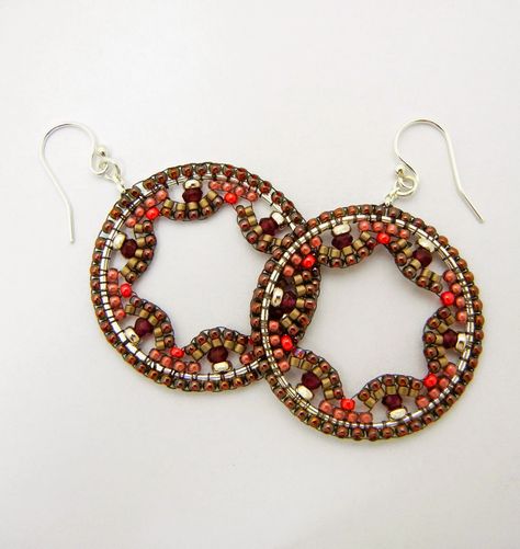 Backstory Beads: Clio Earrings Circular Brick Stitch, Stitch Earrings, Bead Weaving Tutorials, Brick Stitch Earrings, Seed Bead Patterns, Beaded Earrings Patterns, Bead Stitching, Beaded Hoop Earrings, Beaded Hoops