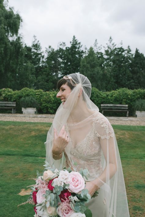 Bride with short hair, wearing a Juliet cap veil + Claire Pettibone dress. Pete Cranston Photography. #shorthair #julietcapveil #brideswithshorthair #shorthairedbrides Veil Short Hair, Bride With Short Hair, Edwardian Wedding Dress, Juliet Cap Veil, Veil Short, Short Hair Bride, Juliet Cap, Cap Veil, Edwardian Wedding