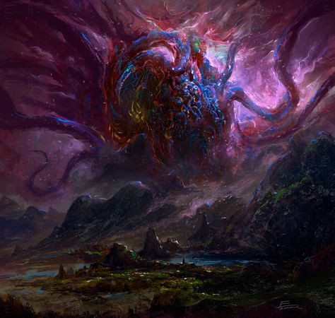 Lovecraft Monsters, Themed Paintings, Lovecraftian Horror, Beast Creature, Eldritch Horror, Cthulhu Mythos, Retro Horror, Paintings And Drawings, Cosmic Horror