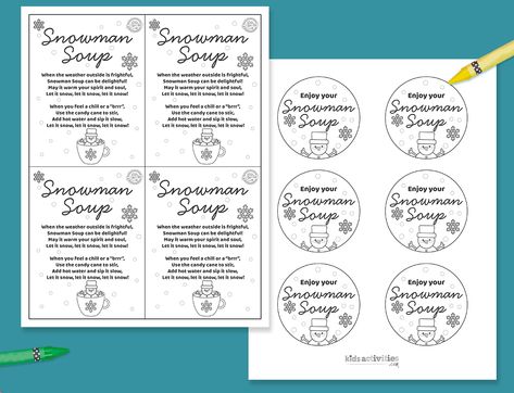 A Delightful Snowman Soup Gift with Free Printables Snowman Soup Ideas, Snowman Soup Printables Free Bag Toppers, Snowman Soup Printables Free, Snowman Soup Printables, Snowman Soup Poem, Soup Gifts, Prek Activities, Kindergarten Photos, Snowman Soup