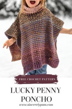 Girls Poncho Crochet Pattern, Crochet Poncho Patterns Kids, Pola Sweater, Toddler Crochet Patterns, Crochet Poncho Kids, Toddler Poncho, Crochet Baby Poncho, Thick Neck, Girls Poncho