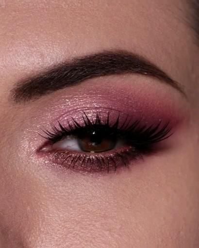 Eyeshadow Looks Maroon, Pink Burgundy Makeup, Eyeshadow Looks Red Dress, Pink And Maroon Eye Makeup, Makeup With Mauve Dress, Eye Makeup For Pink Dress Natural Looks, Makeup Looks For Maroon Dress, Burgundy Prom Makeup Looks, Pink Eye Makeup For Wedding